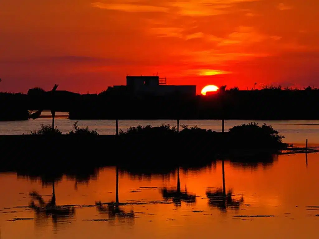 Ambergris Caye Orange Sunset Over Water